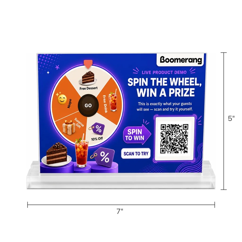 Close, near-frontal view of the demo table tent artwork